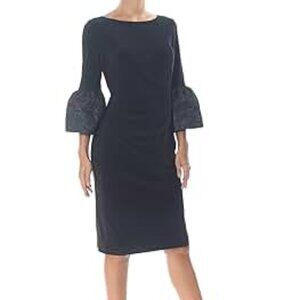 LAUREN Ralph Lauren Konatta Sheath Dress Flared Bell Sleeve Black Size 14